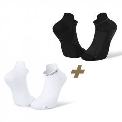 Pack de 2 socquettes running ultra-courtes Light 3D noir/blanc