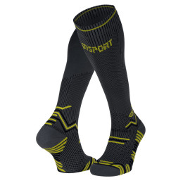Grey/yellow trail compression socks
